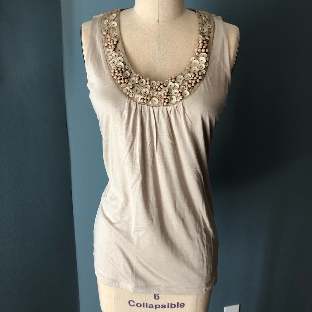 NWOT Tan Top with Embellishments